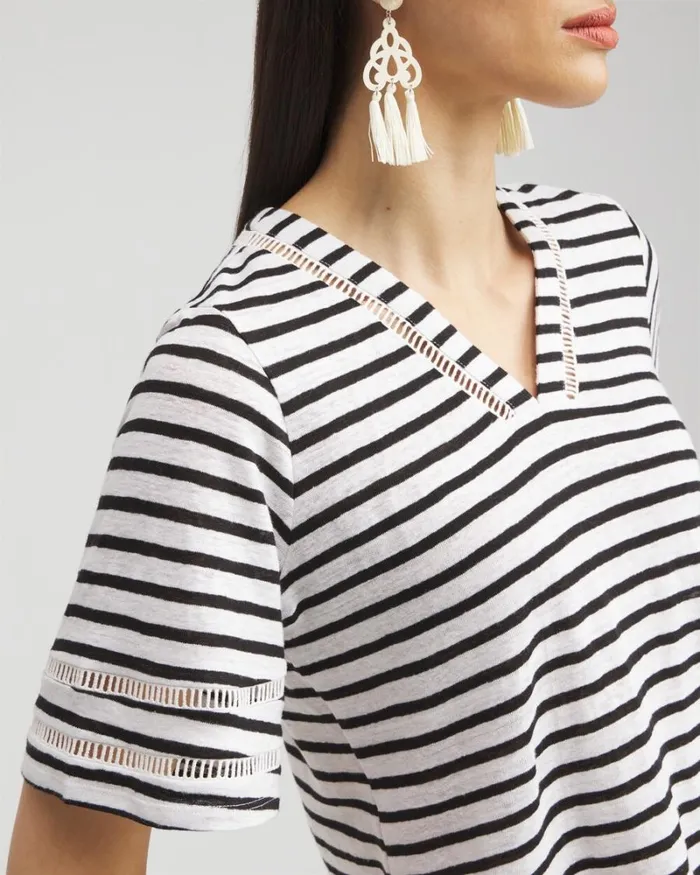 Chico039s Tops Linen Stripe Ladder Lace Tee Alabaster 8211 Clothing