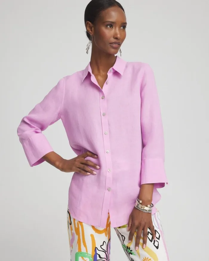 Chico039s Tops No Ironand8482 Linen 34 Sleeve Shirt Cane Orchid 8211 Clothing