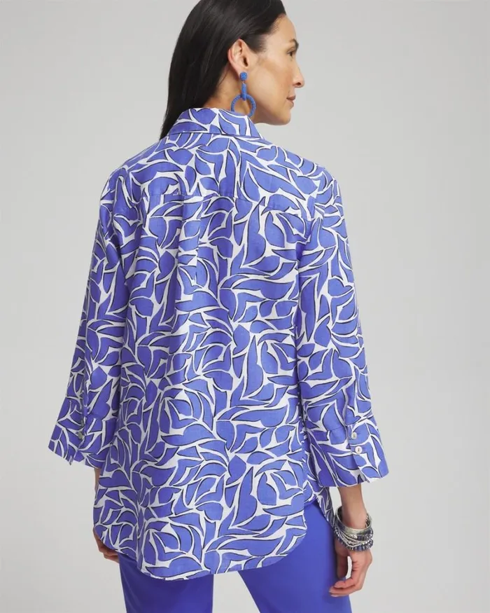 Chico039s Tops No Ironand8482 Linen Abstract 34 Sleeve Shirt Purple Nightshade 8211 Clothing