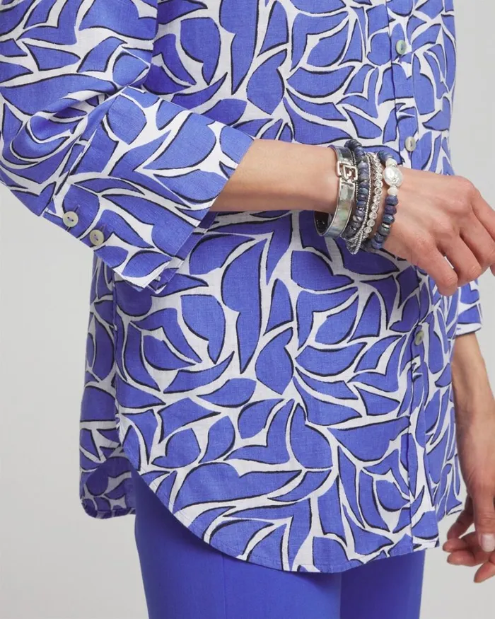 Chico039s Tops No Ironand8482 Linen Abstract 34 Sleeve Shirt Purple Nightshade 8211 Clothing