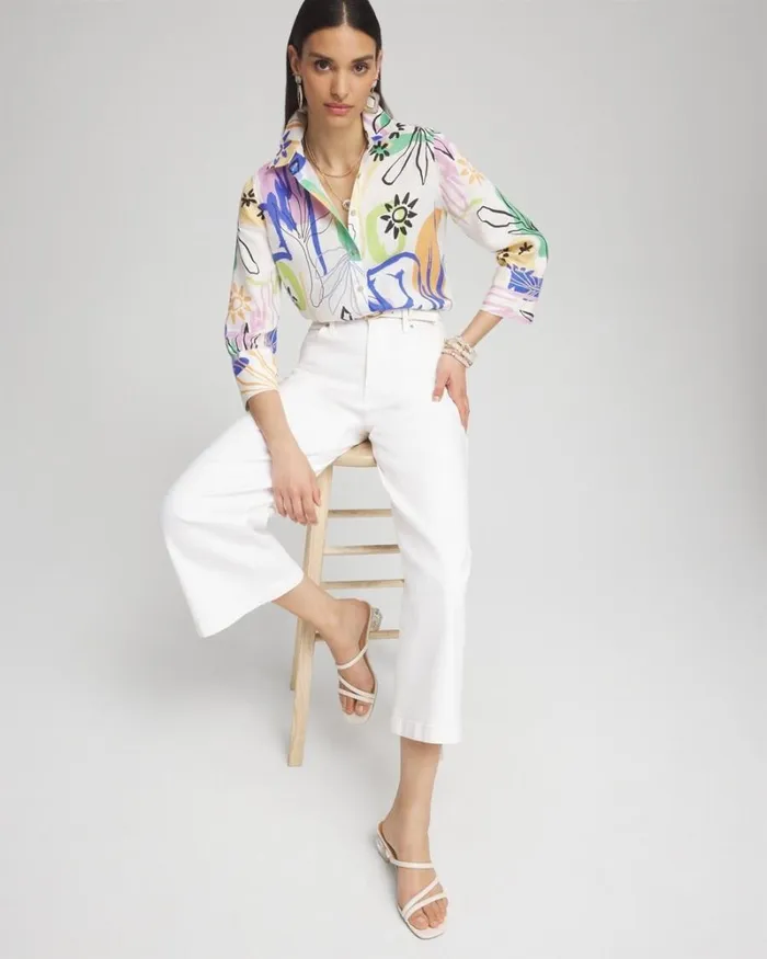 Chico039s Tops No Ironand8482 Linen Surreal 34 Sleeve Shirt Dynasty Yellow 8211 Clothing