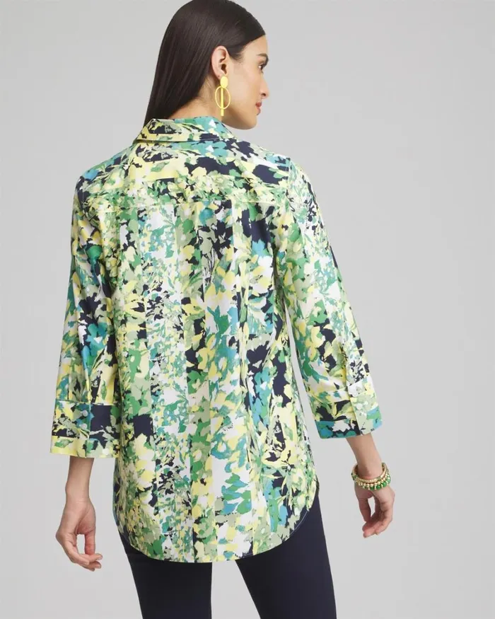 Chico039s Tops No Iron Stretch Floral 34 Sleeve Tunic Verdant Green 8211 Clothing
