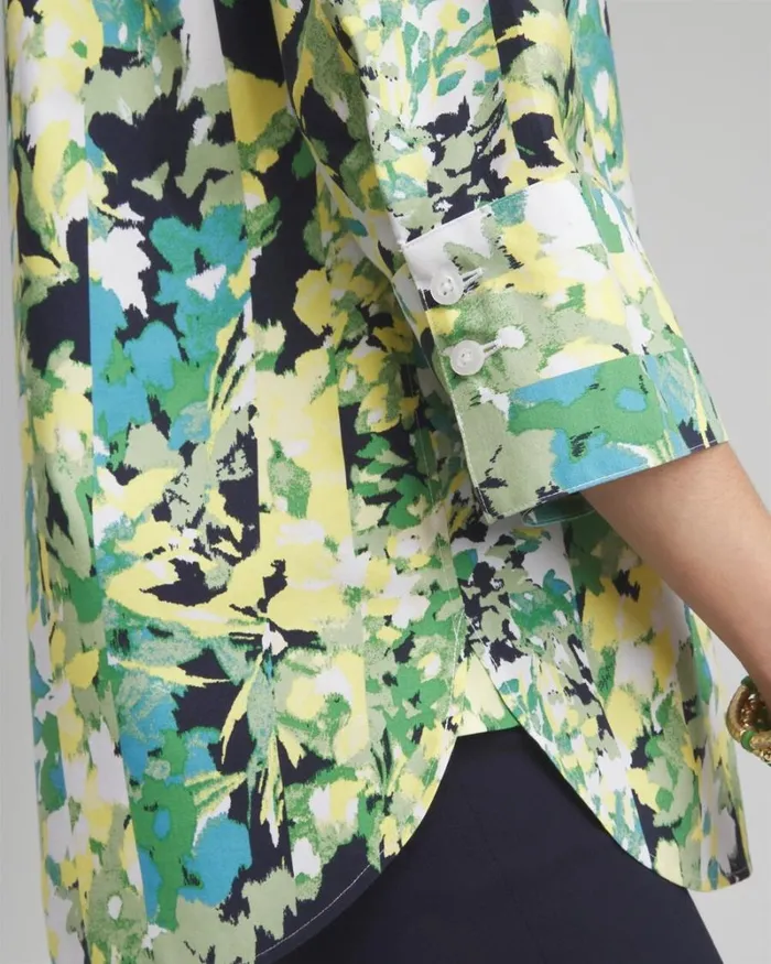 Chico039s Tops No Iron Stretch Floral 34 Sleeve Tunic Verdant Green 8211 Clothing