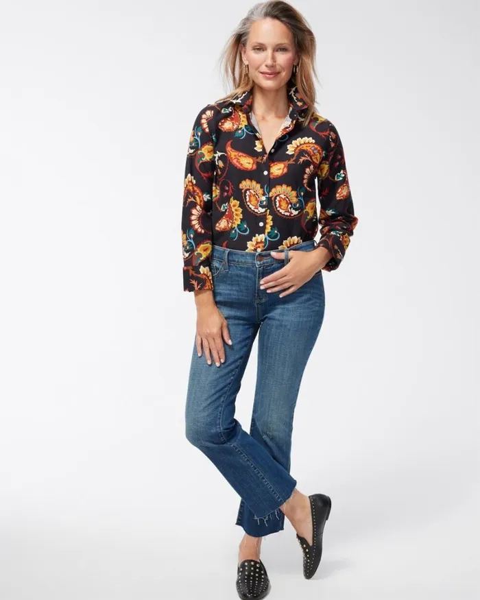 Chico039s Tops No Iron Stretch Paisley Shirt Black 8211 Clothing