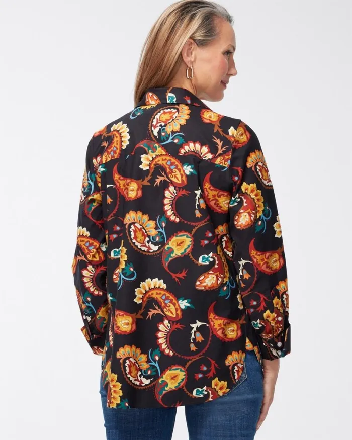 Chico039s Tops No Iron Stretch Paisley Shirt Black 8211 Clothing