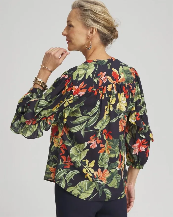 Chico039s Tops Orchid Ruffle Sleeve Blouse Classic Navy 8211 Clothing