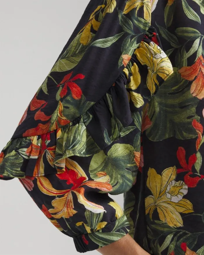 Chico039s Tops Orchid Ruffle Sleeve Blouse Classic Navy 8211 Clothing