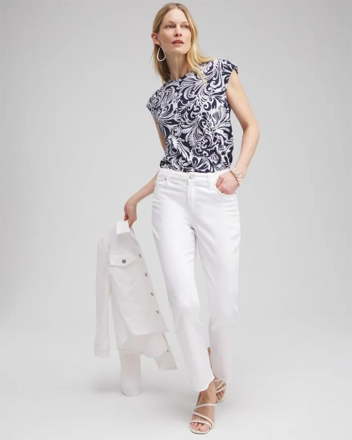 Chico039s Tops Paisley Cap Sleeve Tee Classic Navy 8211 Clothing
