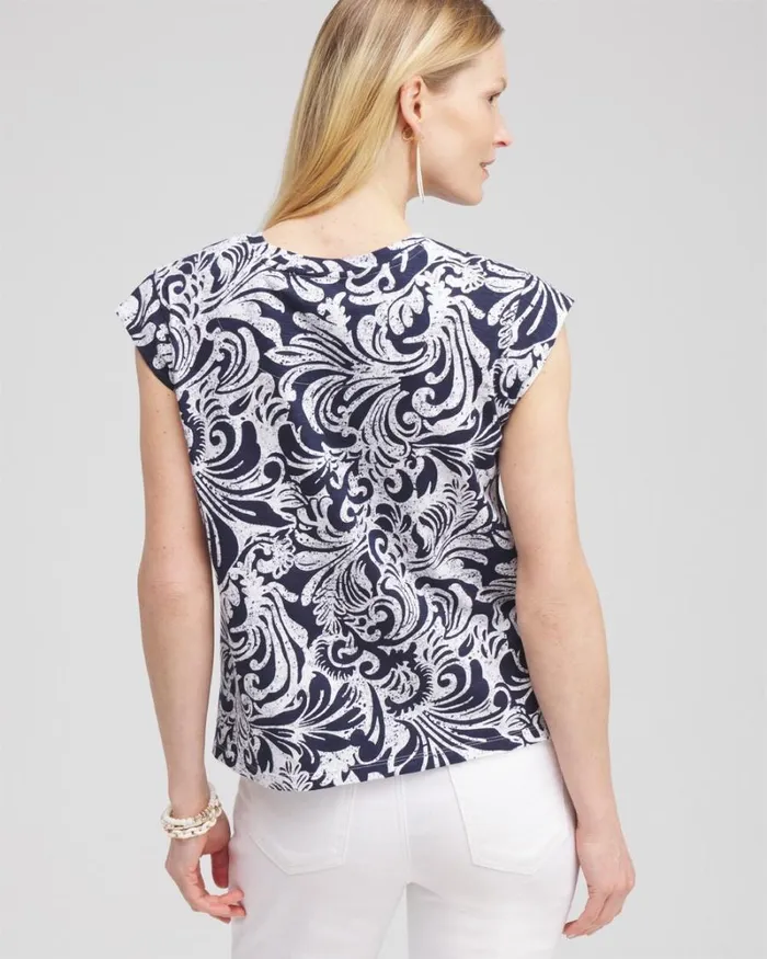 Chico039s Tops Paisley Cap Sleeve Tee Classic Navy 8211 Clothing