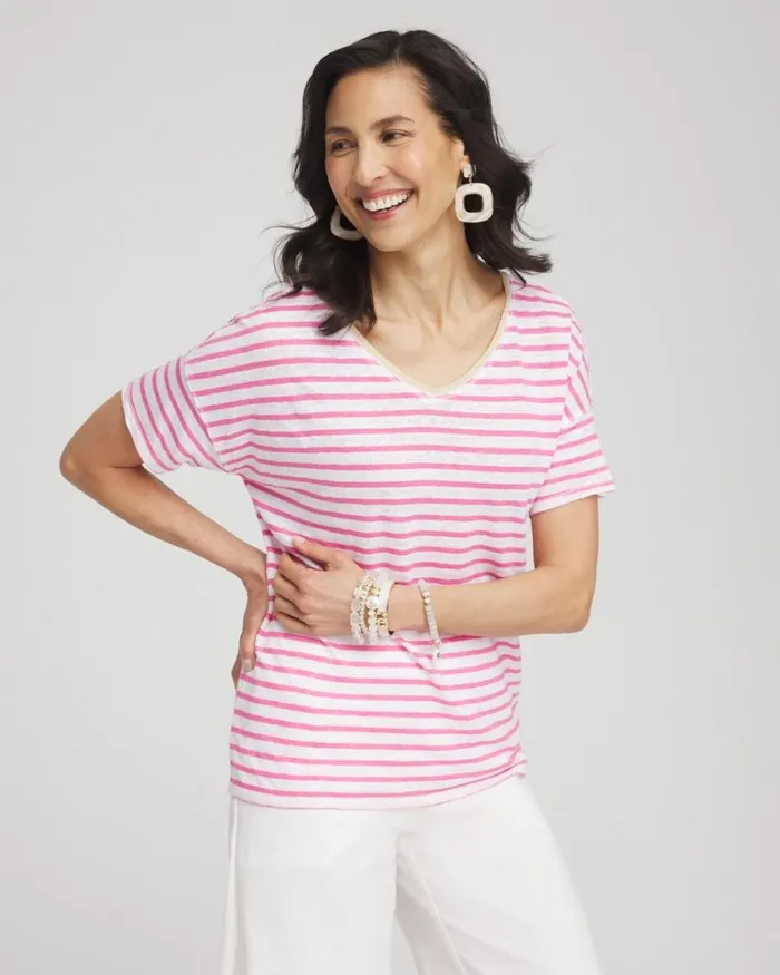 Chico039s Tops Pink Stripe Sweater Trim Linen Tee Delightful Pink 8211 Clothing Chico039s Tops Pink Stripe Sweater Trim Linen Tee Delightful Pink 8211 Clothing