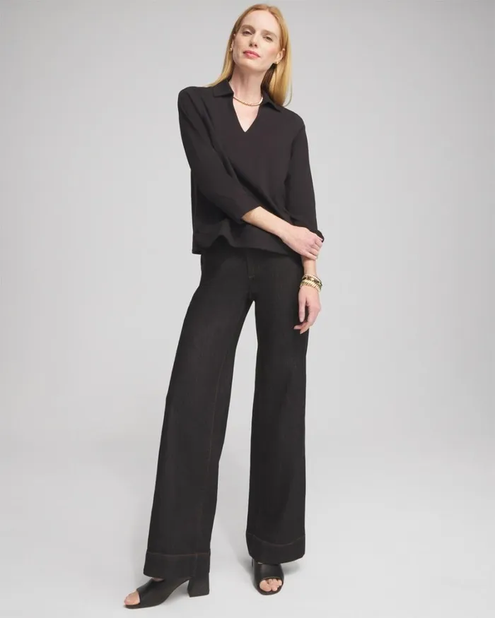 Chico039s Tops Polished Collar Top Black 8211 Clothing