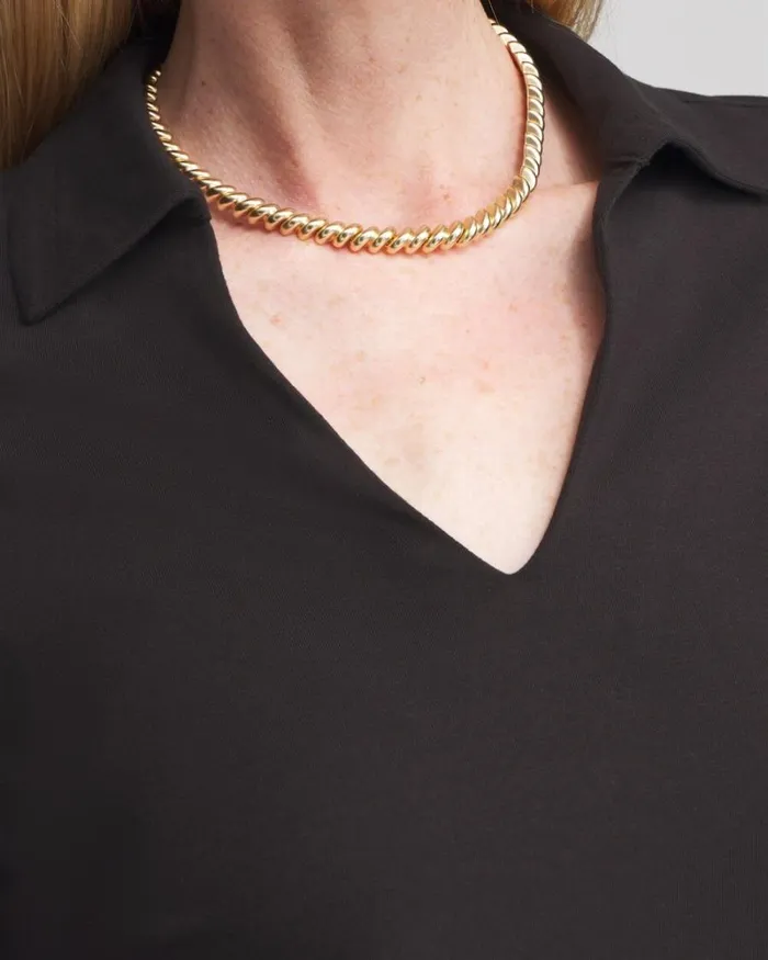Chico039s Tops Polished Collar Top Black 8211 Clothing