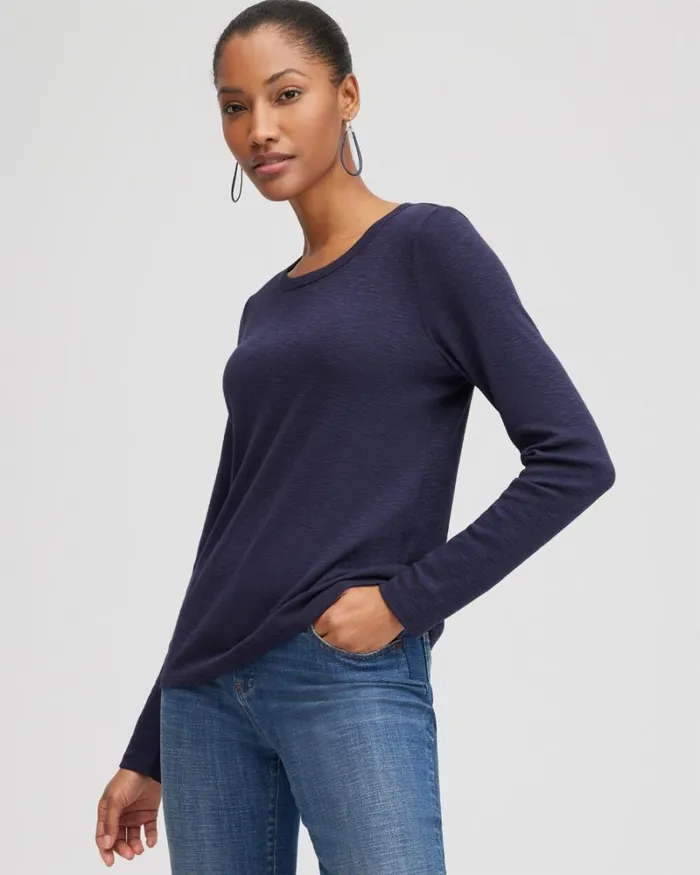 Chico039s Tops Ribbed Layering Tee Classic Navy 8211 Clothing