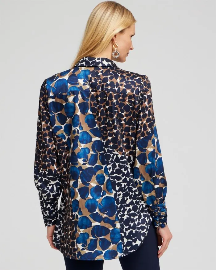 Chico039s Tops Ruched Cuff Mosaic Print Tunic Royal Blue 8211 Clothing