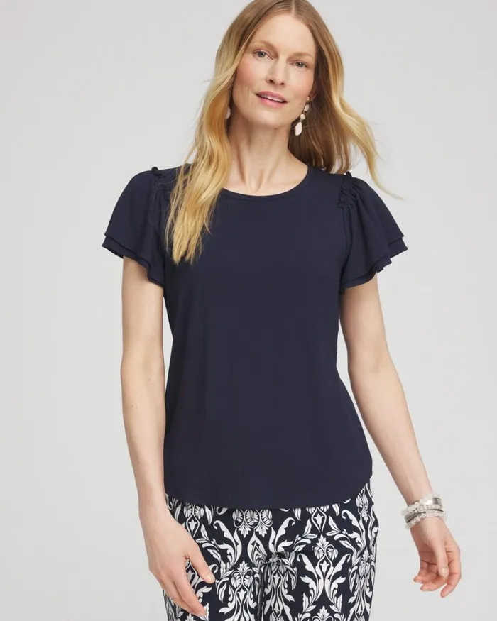 Chico039s Tops Ruffle Sleeve Tee Classic Navy 8211 Clothing