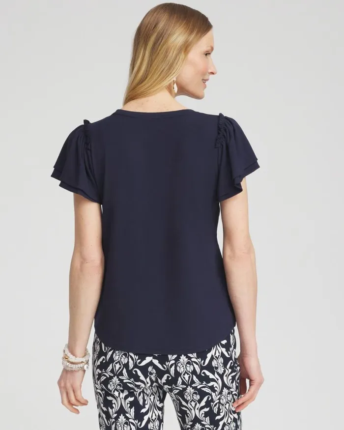 Chico039s Tops Ruffle Sleeve Tee Classic Navy 8211 Clothing