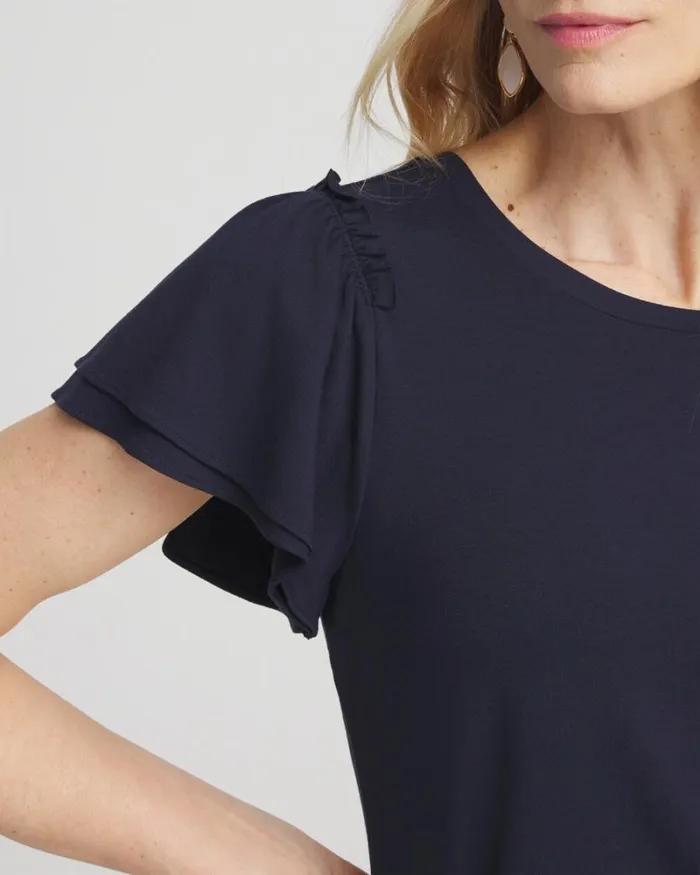 Chico039s Tops Ruffle Sleeve Tee Classic Navy 8211 Clothing