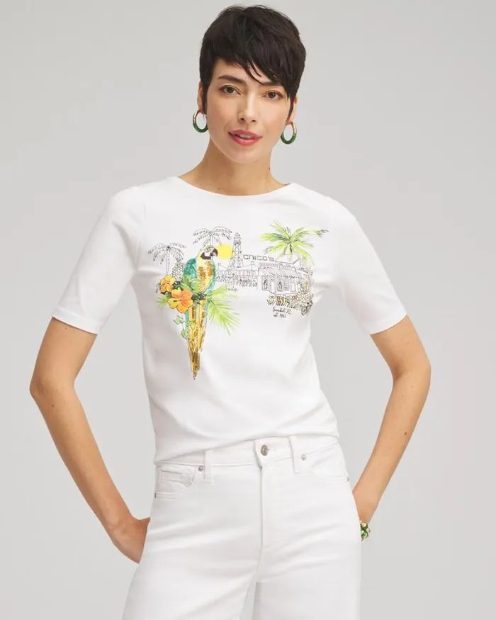 Chico039s Tops Sanibel Periwinkle Place Tee Alabaster 8211 Clothing