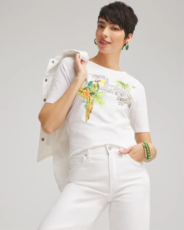 Chico039s Tops Sanibel Periwinkle Place Tee Alabaster 8211 Clothing