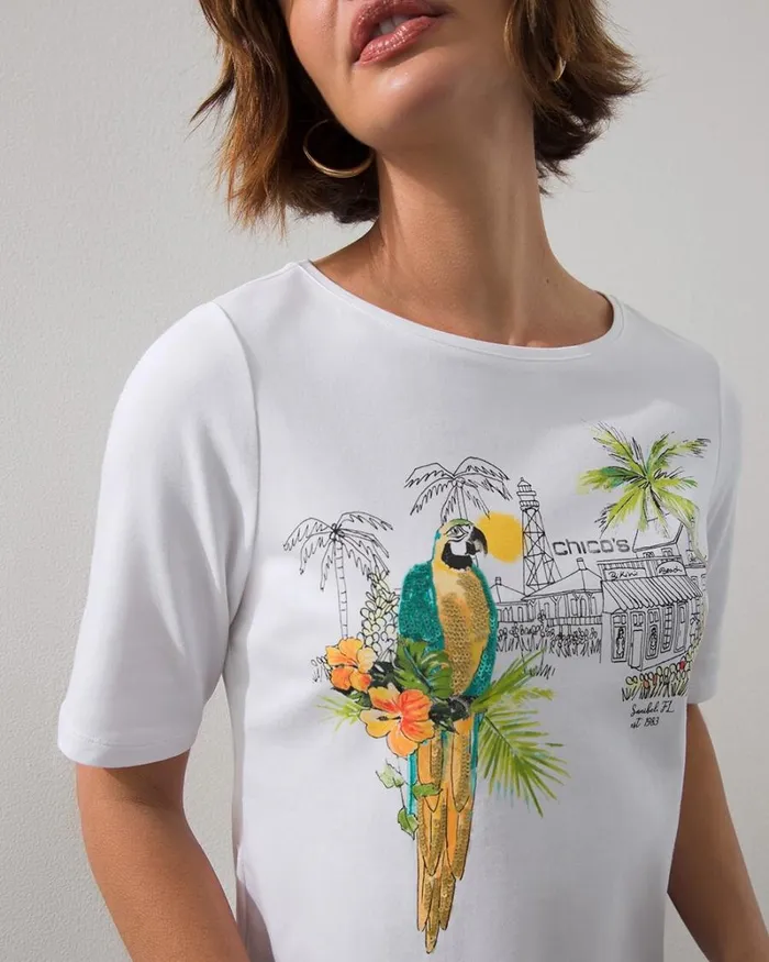 Chico039s Tops Sanibel Periwinkle Place Tee Alabaster 8211 Clothing