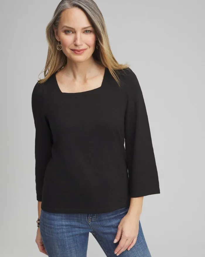Chico039s Tops Square Neck Bell Sleeve Top Black 8211 Clothing