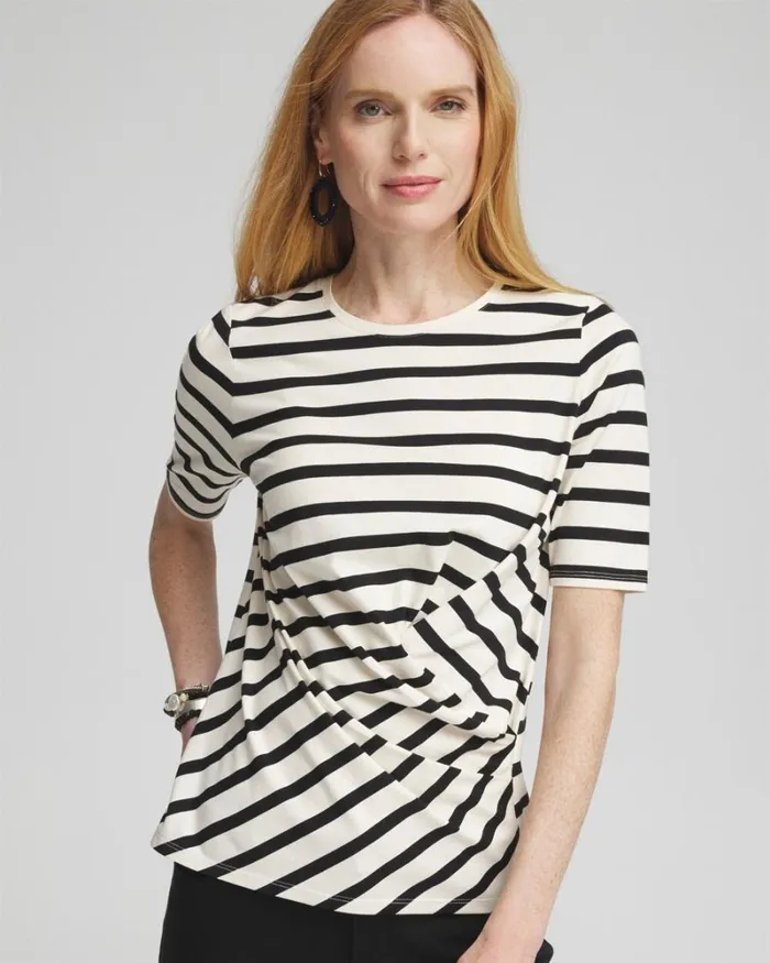 Chico039s Tops Stripe Draped Front Tee Black 8211 Clothing