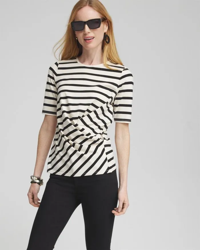 Chico039s Tops Stripe Draped Front Tee Black 8211 Clothing