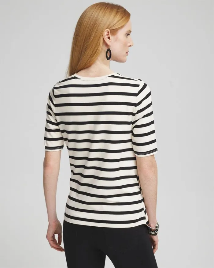 Chico039s Tops Stripe Draped Front Tee Black 8211 Clothing