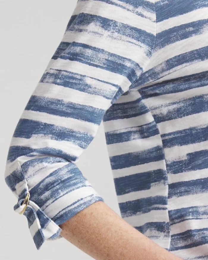 Chico039s Tops Stripe Ring Detail Henley Top Soft Slate 8211 Clothing