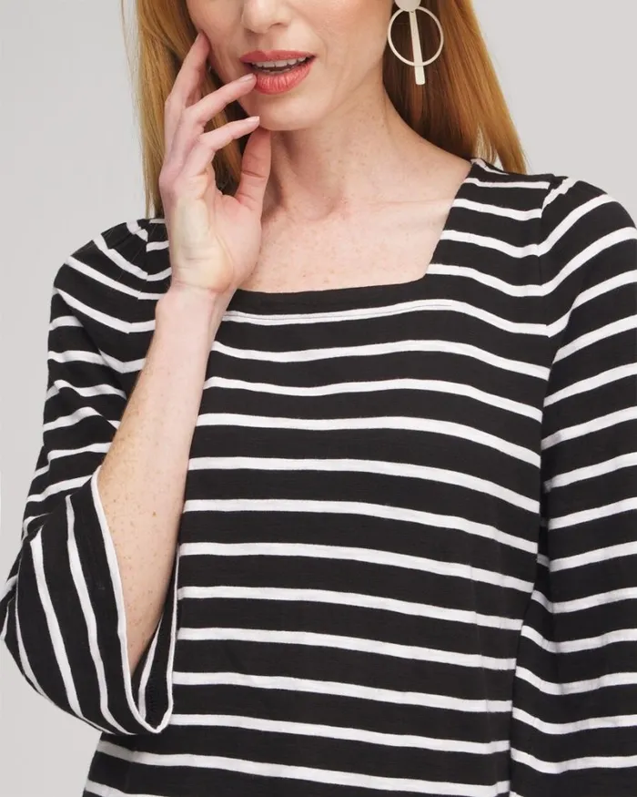 Chico039s Tops Stripe Square Neck Bell Sleeve Top Black 8211 Clothing