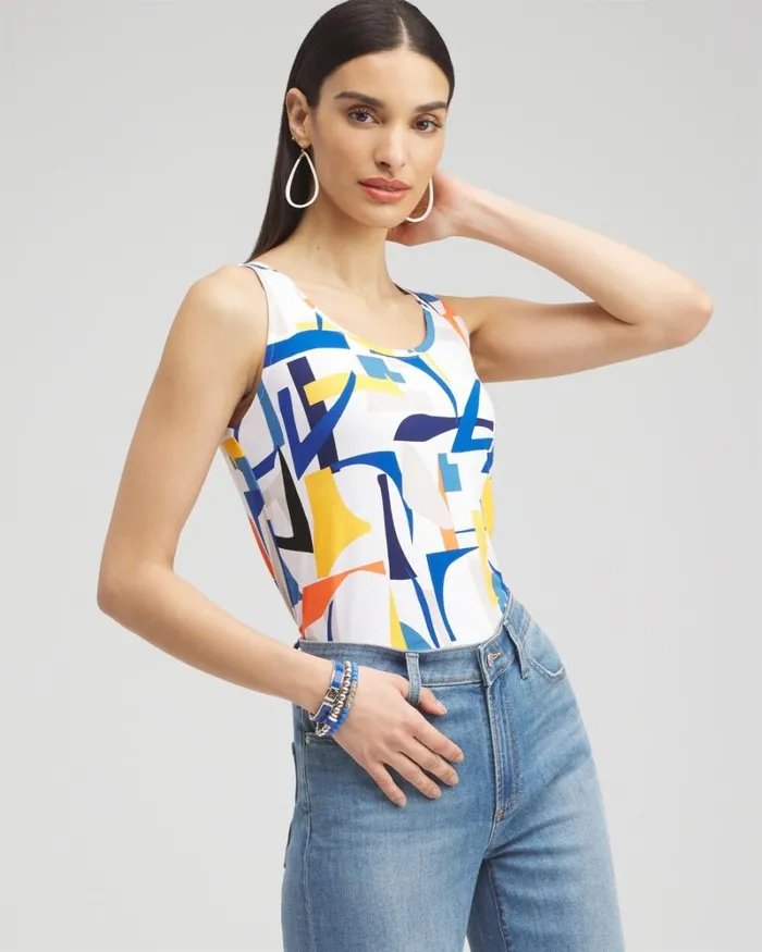 Chico039s Tops Touch Of Cool Abstract Polished Tank Nectarine 8211 Clothing