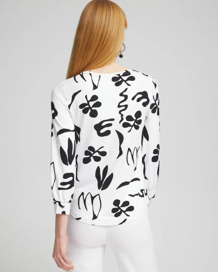 Chico039s Tops Touch Of Cool Abstract Smock Sleeve Tee Black 8211 Clothing