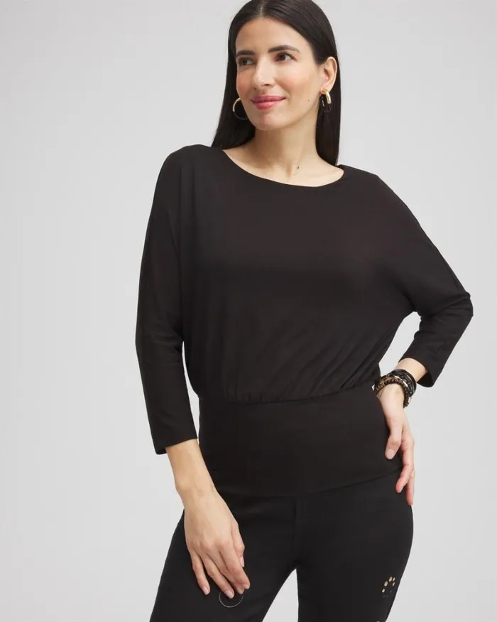 Chico039s Tops Touch Of Cool Banded Hem Tee Black 8211 Clothing