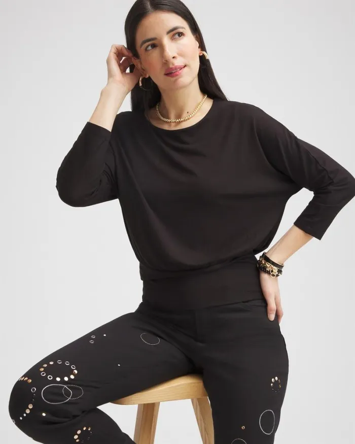 Chico039s Tops Touch Of Cool Banded Hem Tee Black 8211 Clothing