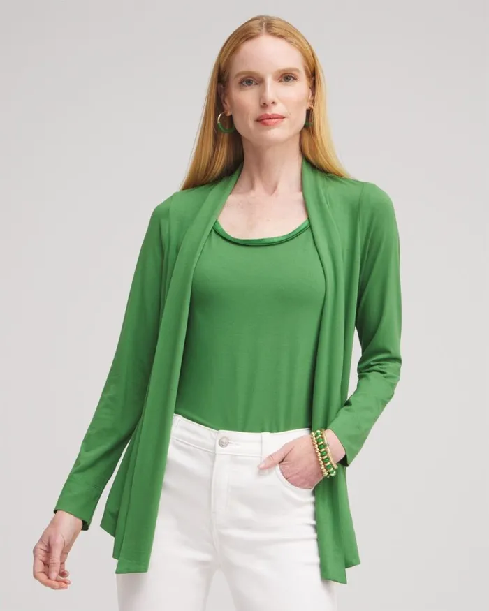 Chico039s Tops Touch Of Cool Easy Cardigan Verdant Green 8211 Clothing