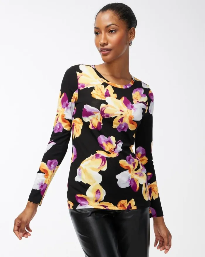 Chico039s Tops Touch Of Cool Floral Layering Tee Sweet Berry 8211 Clothing