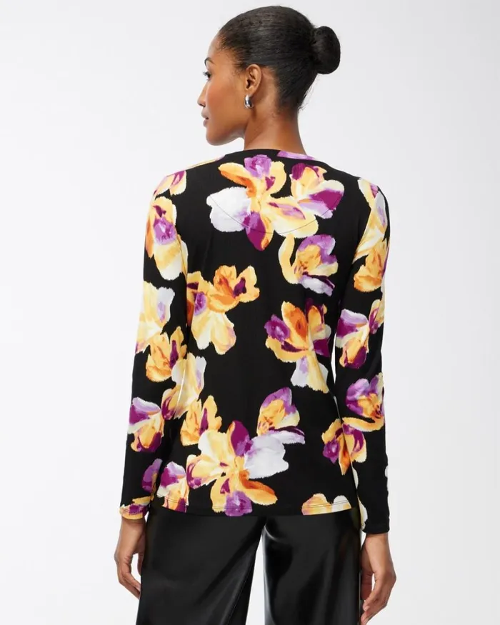 Chico039s Tops Touch Of Cool Floral Layering Tee Sweet Berry 8211 Clothing