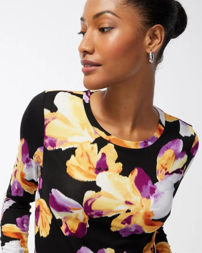 Chico039s Tops Touch Of Cool Floral Layering Tee Sweet Berry 8211 Clothing