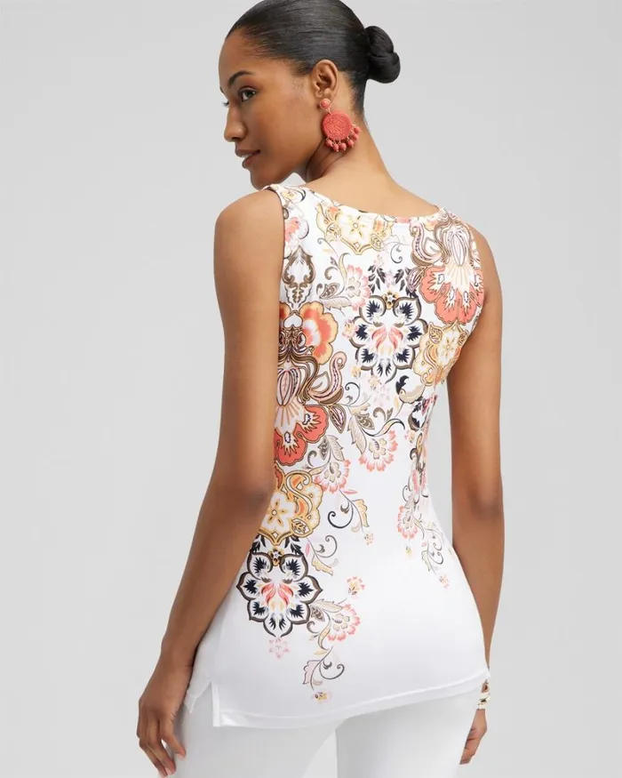 Chico039s Tops Touch Of Cool Floral Polished Tank Nectarine 8211 Clothing