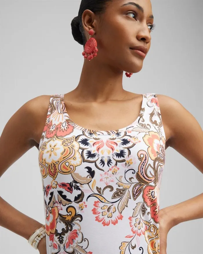 Chico039s Tops Touch Of Cool Floral Polished Tank Nectarine 8211 Clothing