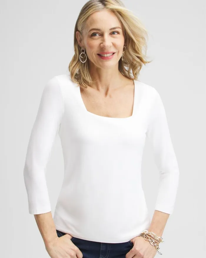 Chico039s Tops Touch Of Cool Square Neck Tee Alabaster 8211 Clothing