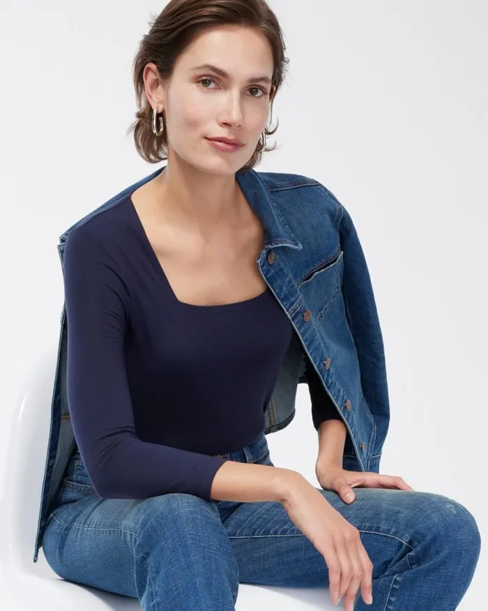 Chico039s Tops Touch Of Cool Square Neck Tee Alabaster 8211 Clothing