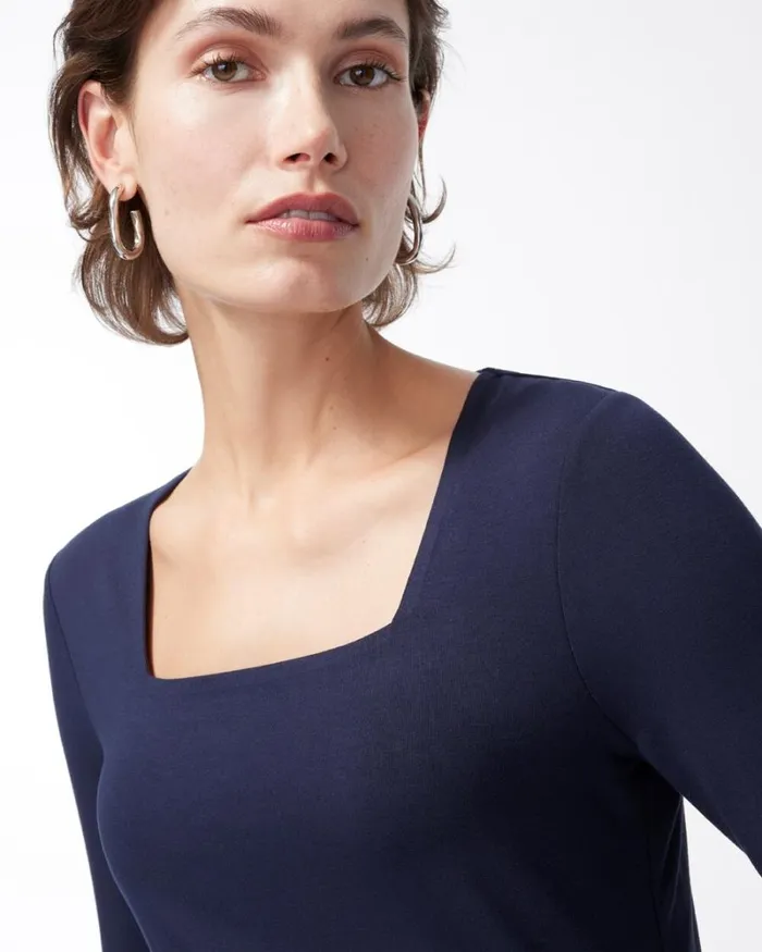 Chico039s Tops Touch Of Cool Square Neck Tee Alabaster 8211 Clothing