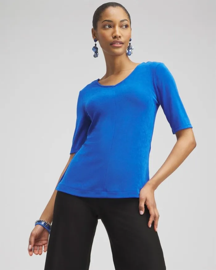 Chico039s Tops Travelers Double Vneck Top Intense Azure 8211 Clothing
