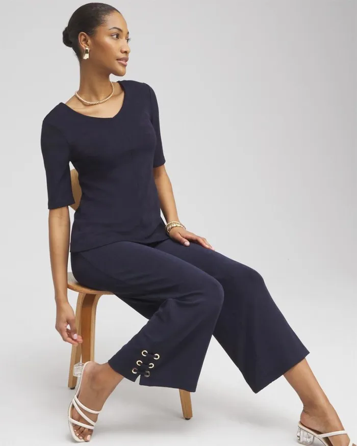 Chico039s Tops Travelers Double Vneck Top Intense Azure 8211 Clothing