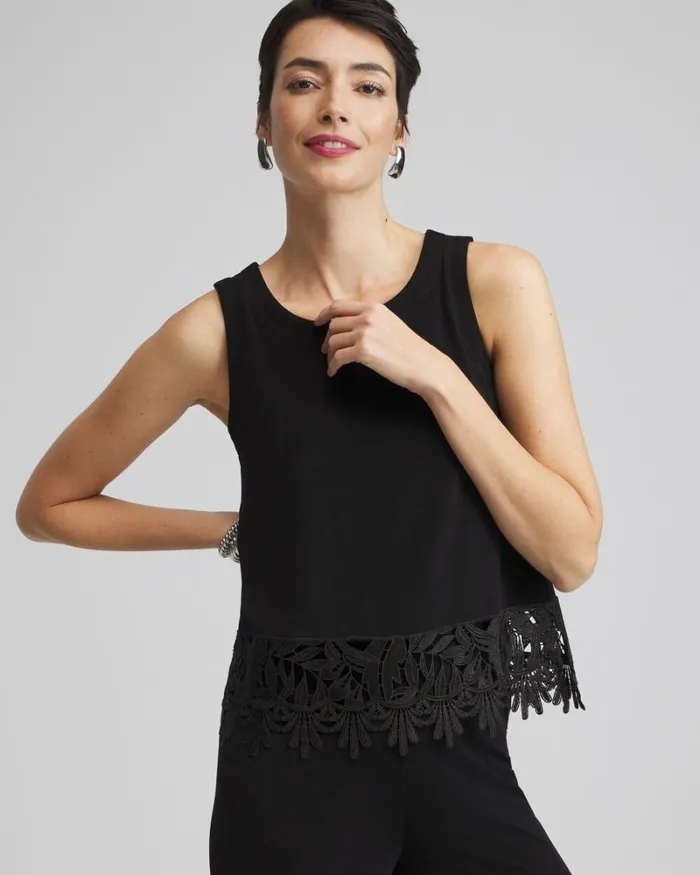 Chico039s Tops Travelers Lace Trim Top Travelers Black 8211 Clothing