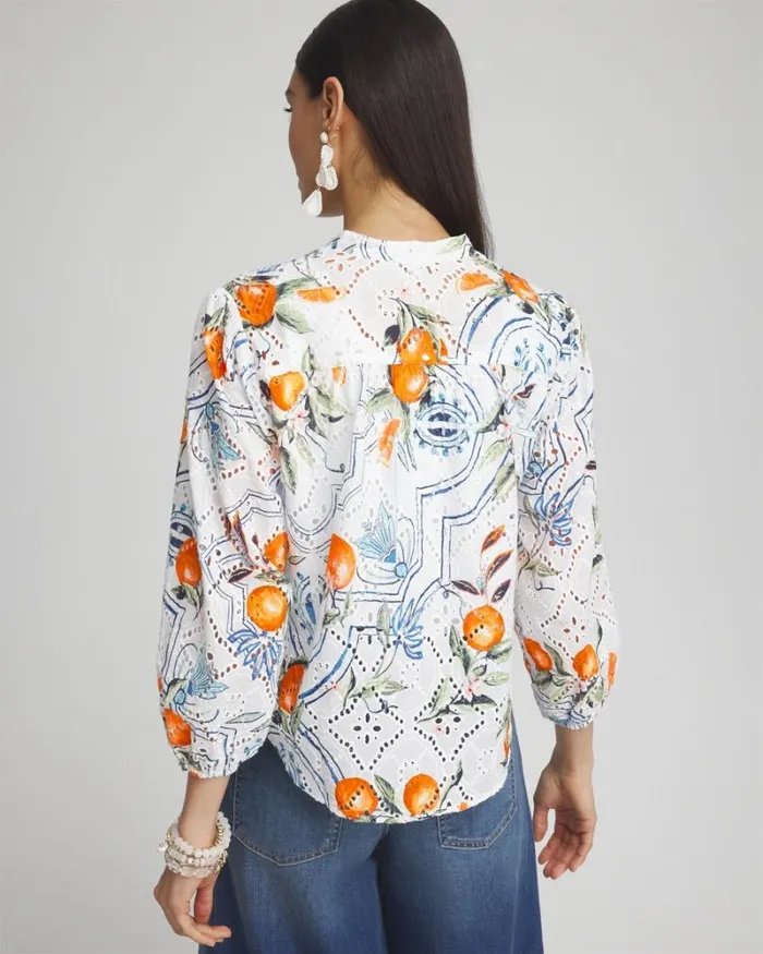 Chico039s Tops Tropical Eyelet Sleeve Shirt Paradise Lily 8211 Clothing