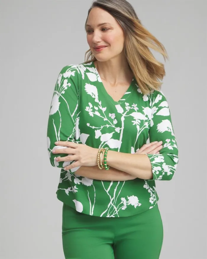 Chico039s Tops Vines Everyday 34 Sleeve Tee Verdant Green 8211 Clothing