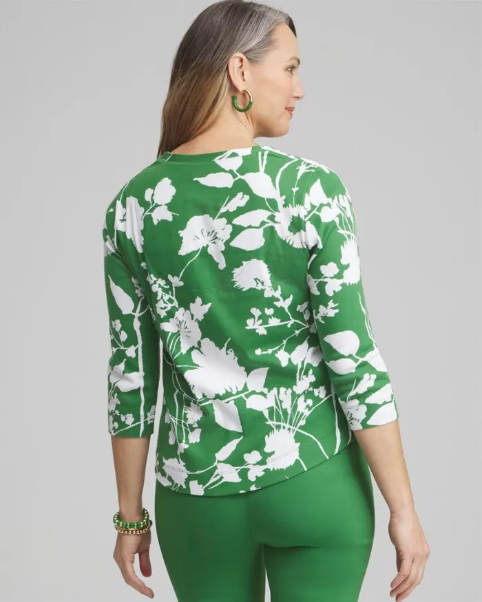 Chico039s Tops Vines Everyday 34 Sleeve Tee Verdant Green 8211 Clothing