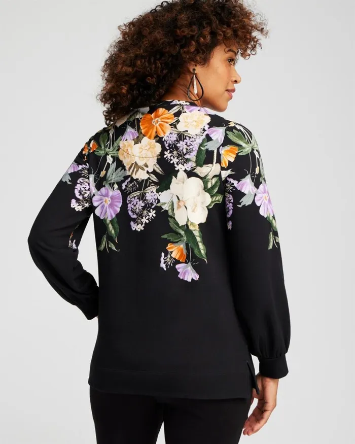 Chico039s Tops Zenergy French Terry Floral Pullover Black 8211 Clothing